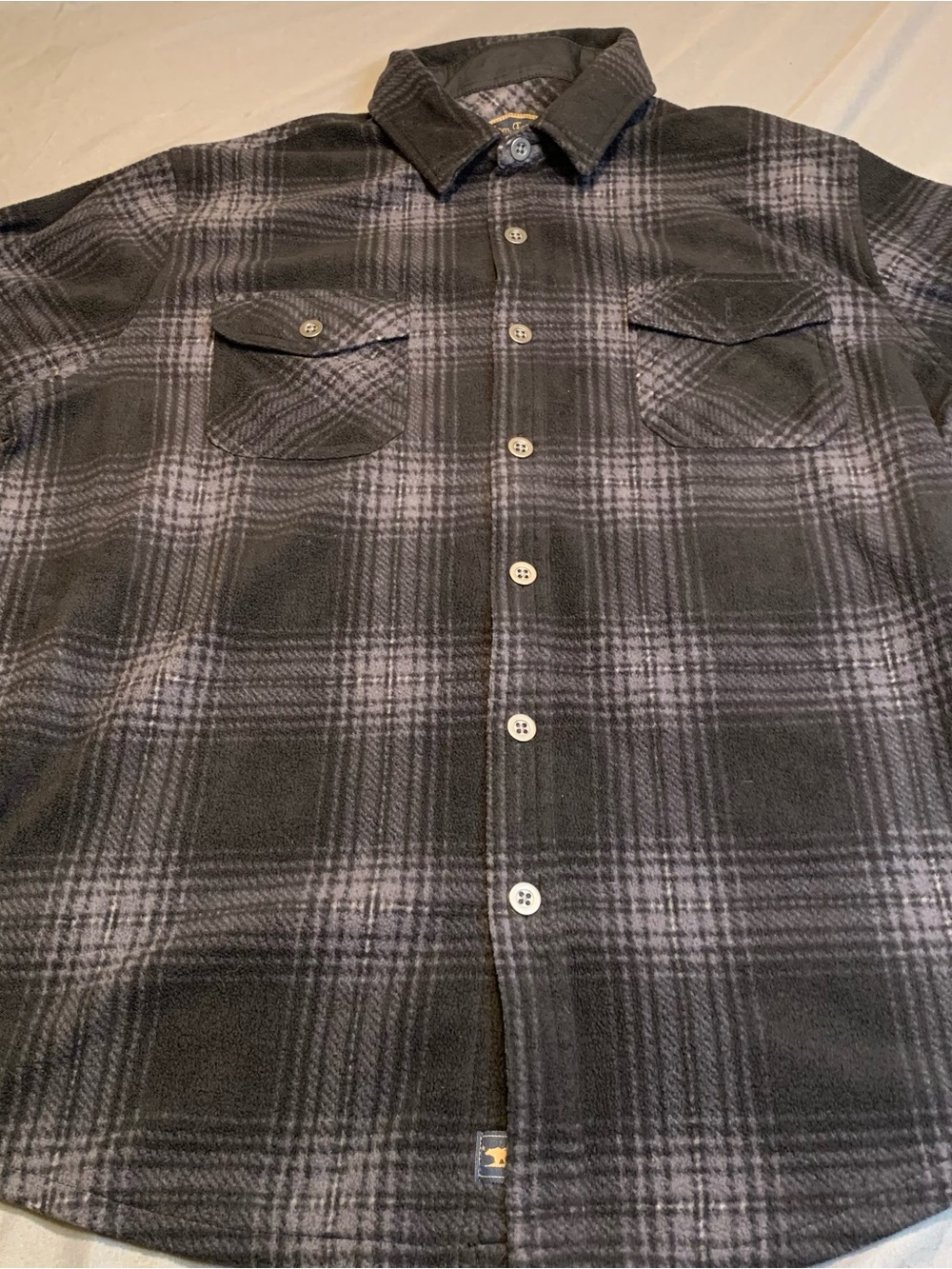 Freedom Foundry Men's Lightweight Plaid Fleece Shirt Jacket Black/Grey Large